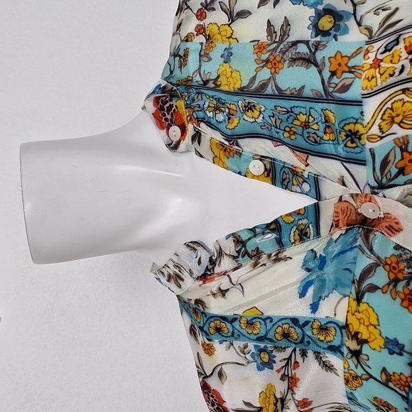 Shana Multicolor Boho Preppy Silk 3/4 Sleeve Floral Imaginarium Dress Size M - Picture 10 of 12